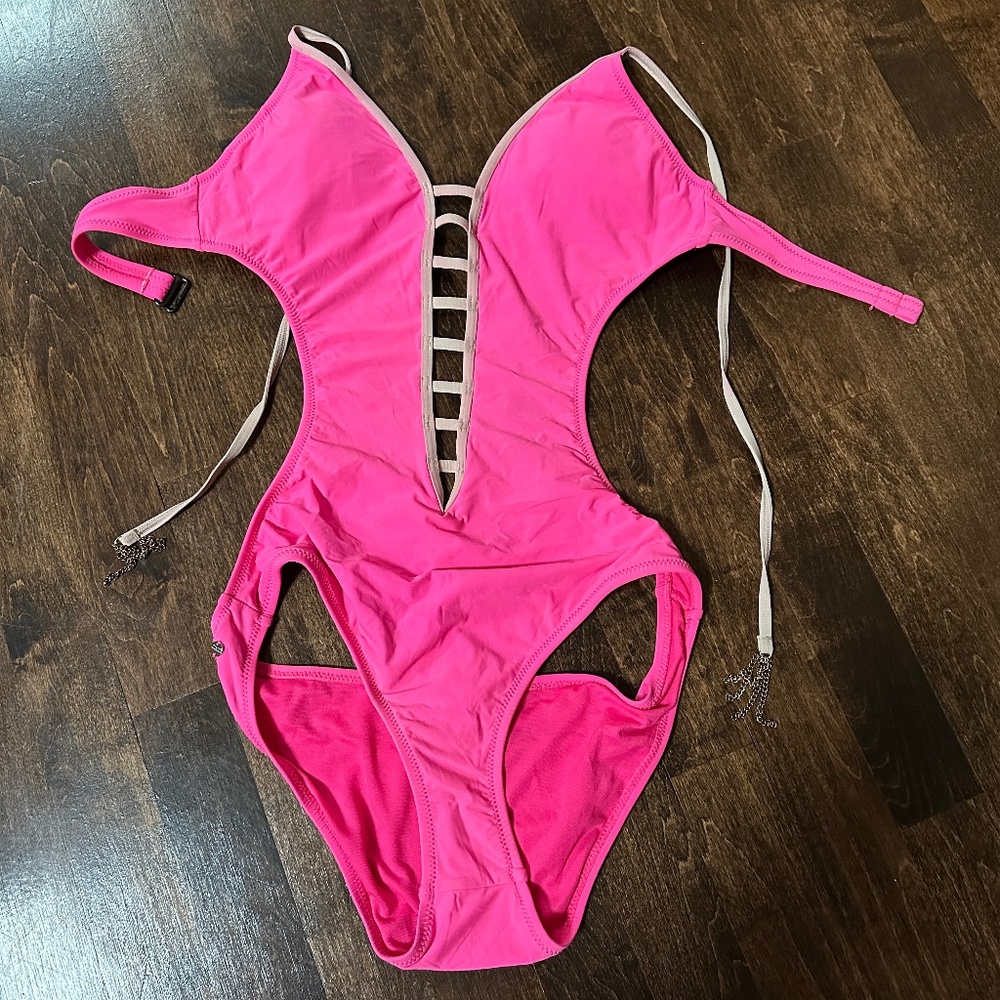 R Collection Hot Pink One Piece Swimsuit with Cutouts - size Small